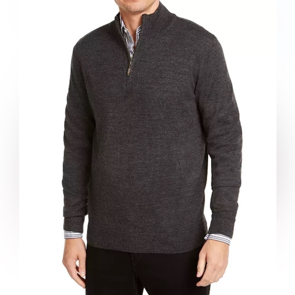 Club Room Men's Quarter-Zip Merino Wool Blend Sweater Gray Size Medium